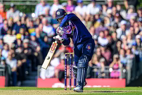 Scotland Vs Australia, 1st T20I: Jack Jarvis of Scotland plays a shot against Australia